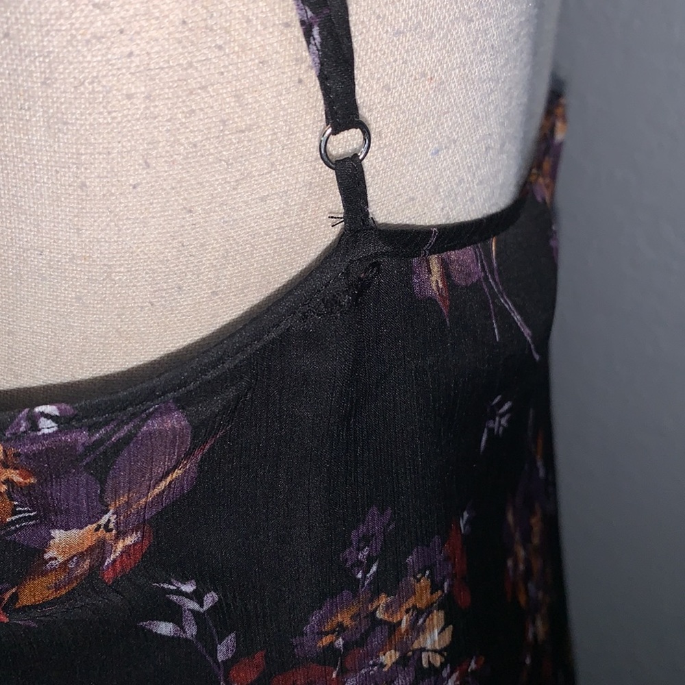 1.STATE Black Wildflower Ruffle Midi Dress Sleeveless V Neck Lined Size Medium - Picture 11 of 15